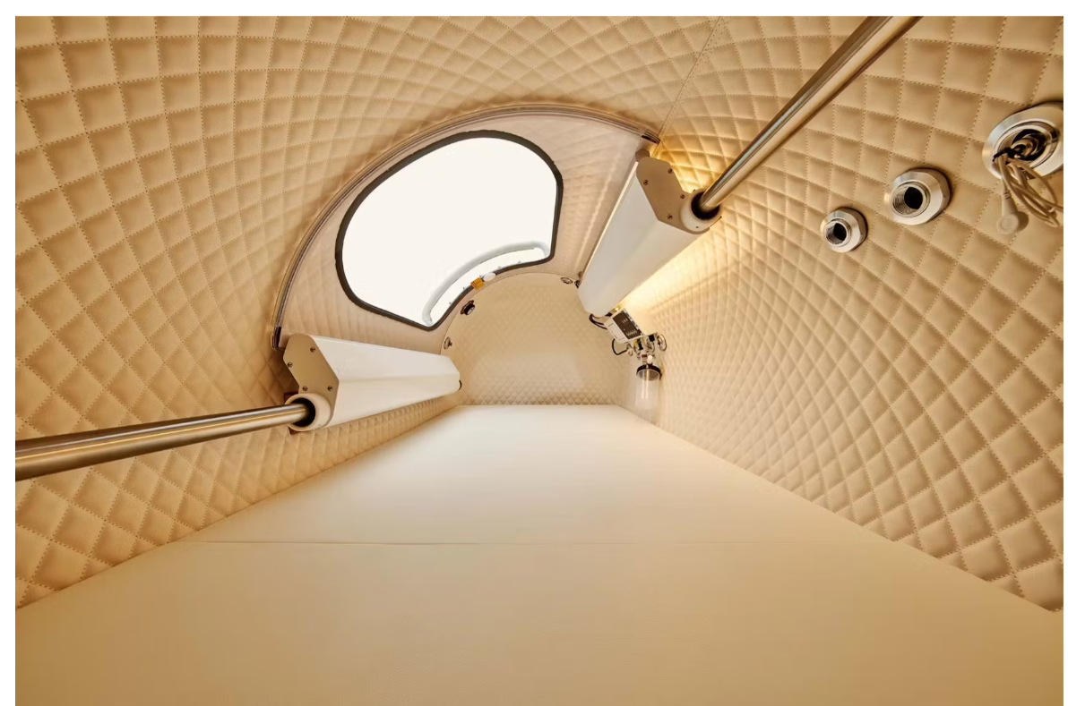 Interior view of Raggio MD’s hard, 2.0 ATA approved, Hyperbaric Oxygen Therapy chamber in Birmingham, AL.